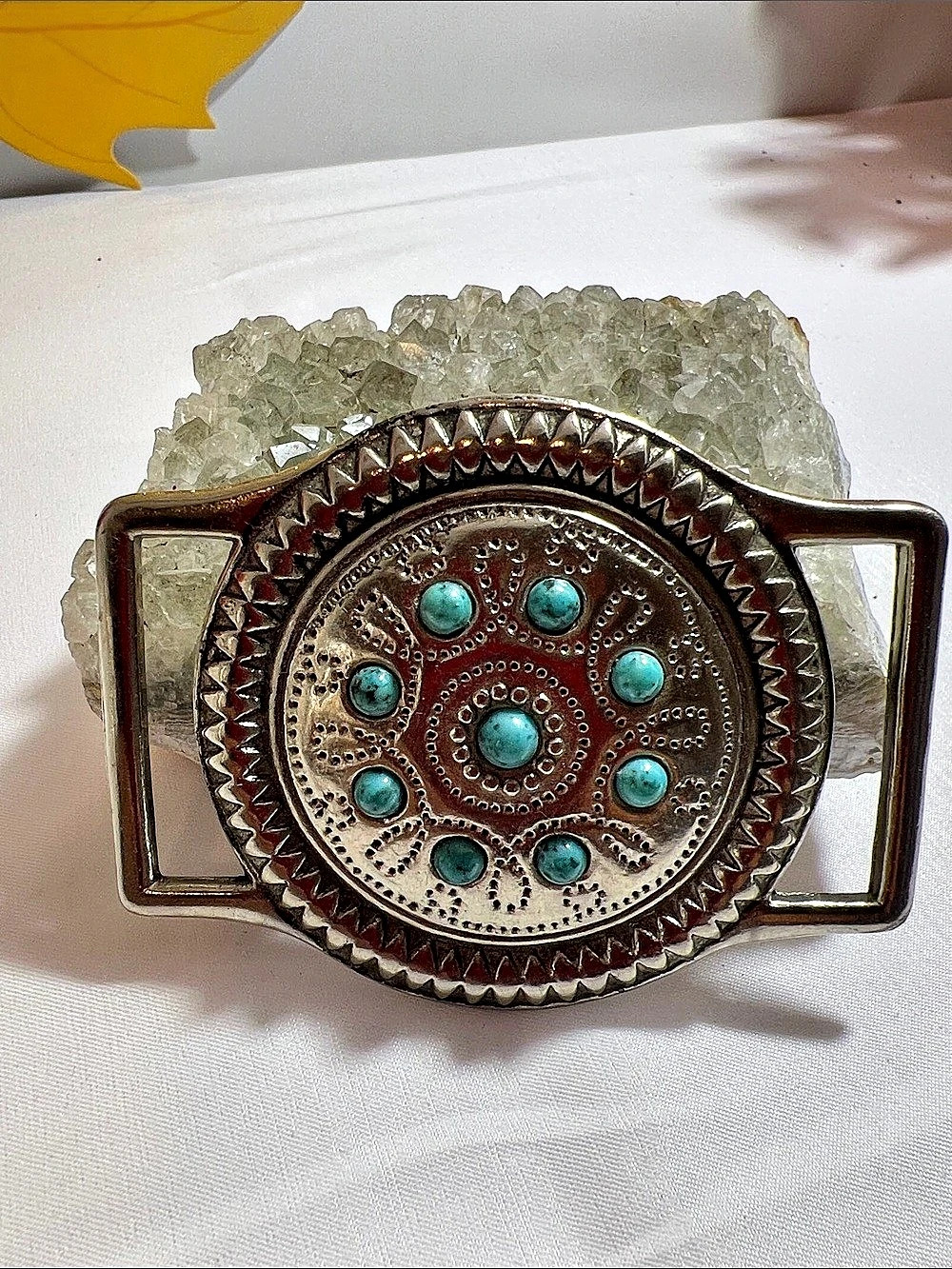 Turquoise Concho Belt Buckle in Silver
